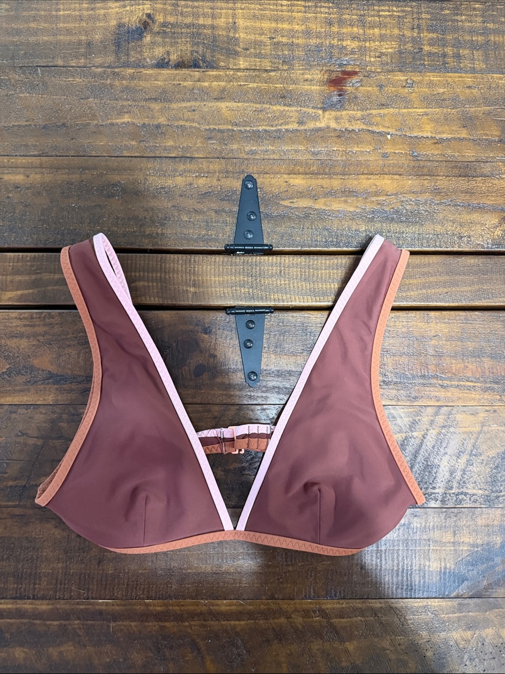 aerie Mauve Triangle Bikini Top with Pink and Rust Trim